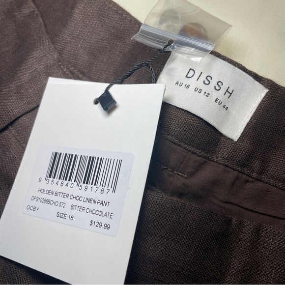 NEW! DISSH- HOLDEN BITTER CHOC LINEN PANT Size US 12 Wide Leg - Picture 10 of 12